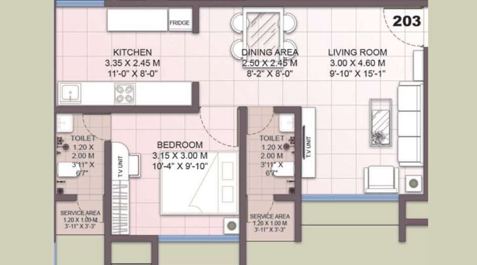 Magnum-Omkar-and-Parinita-Floor-Plan-2 BHK- 493 Sqft